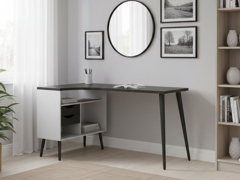 Scrivania lineare bianca e nera 145x81cm con 2 cassetti - Katherine
