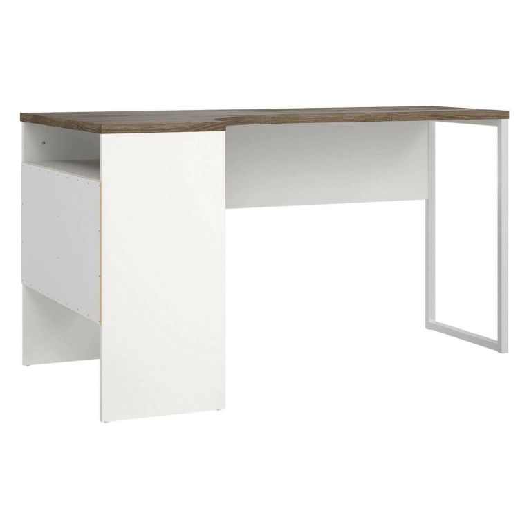 Scrivania lineare bianca e noce 145x81cm con 2 cassetti - Moire