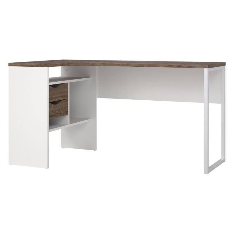 Scrivania lineare bianca e noce 145x81cm con 2 cassetti - Moire