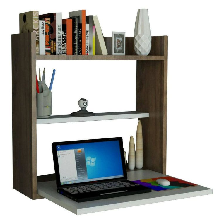 Scrivania lineare bianca e noce 60x19cm - Bariano