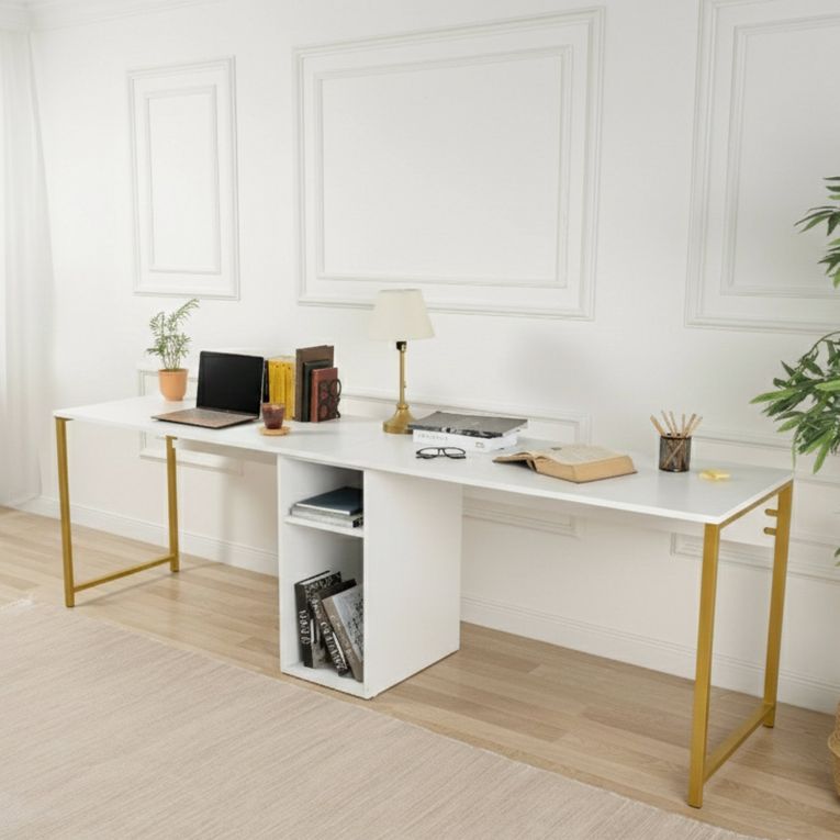 Scrivania lineare bianca e oro 240x60cm - Violet