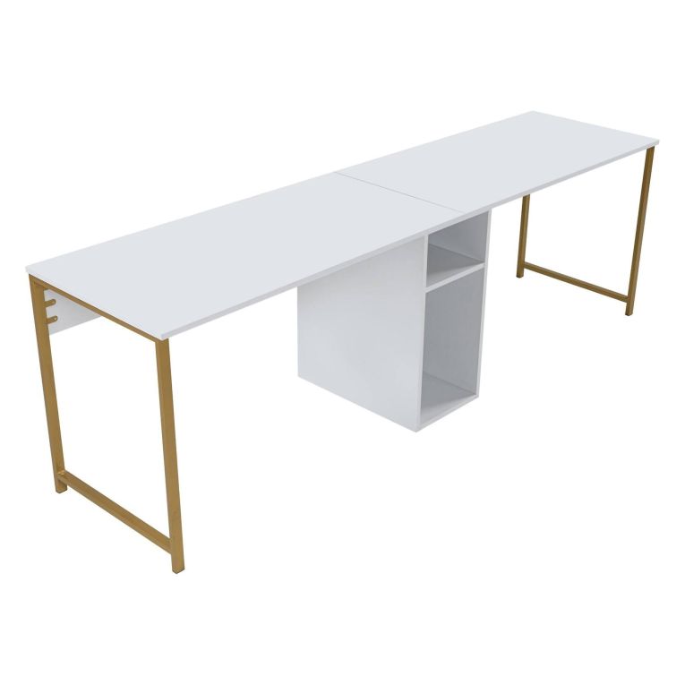 Scrivania lineare bianca e oro 240x60cm - Violet