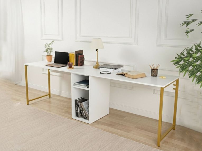 Scrivania lineare bianca e oro 240x60cm - Violet