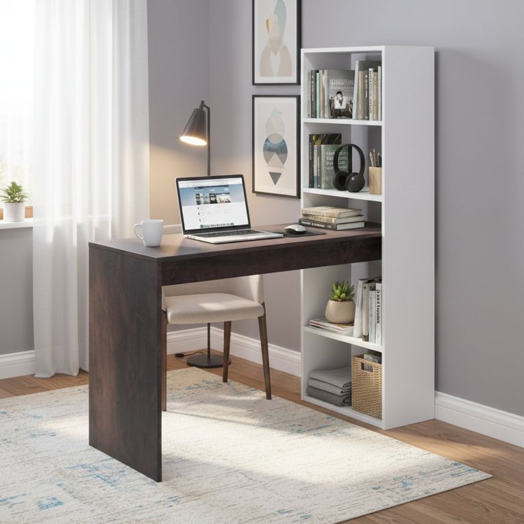 Scrivania lineare bianca e ossido 120x53cm con libreria - Ali
