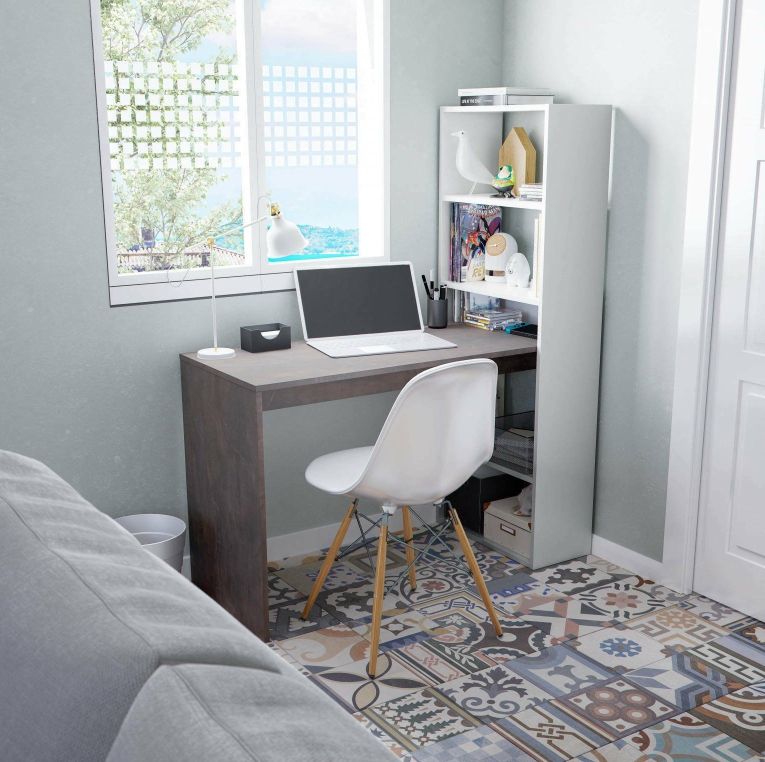 Scrivania lineare bianca e ossido 120x53cm con libreria - Ali