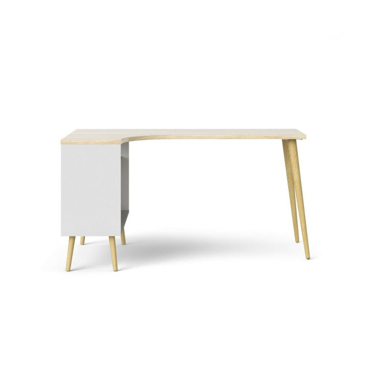 Scrivania lineare bianca e quercia 145x81cm con 2 cassetti - Katherine