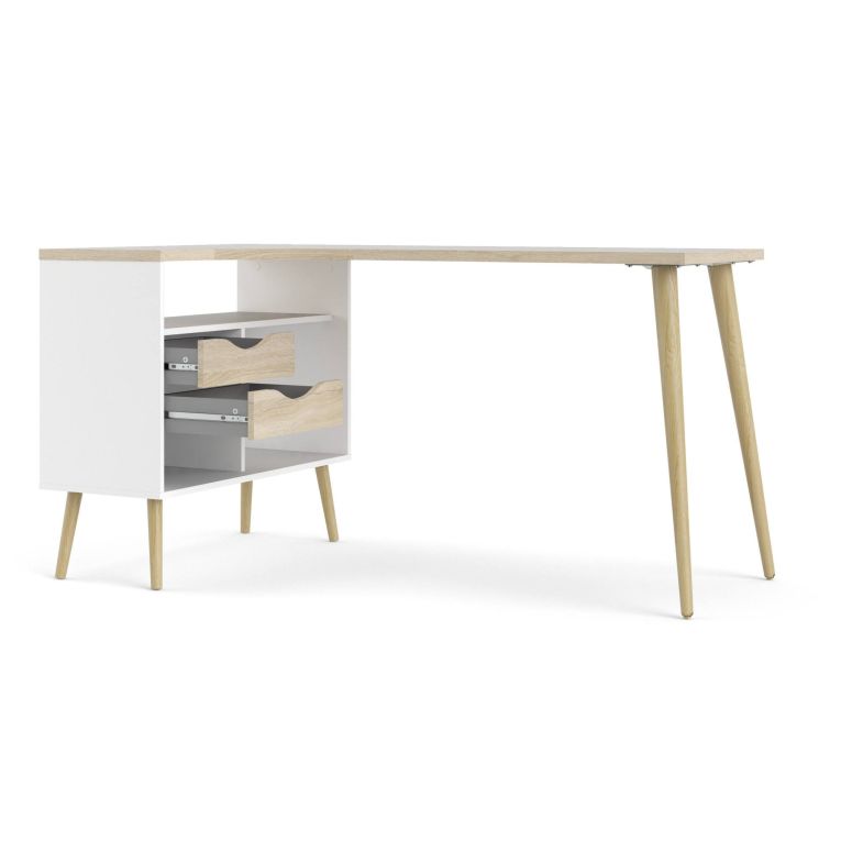 Scrivania lineare bianca e quercia 145x81cm con 2 cassetti - Katherine