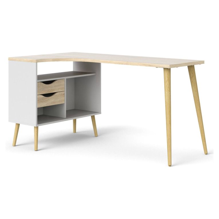 Scrivania lineare bianca e quercia 145x81cm con 2 cassetti - Katherine