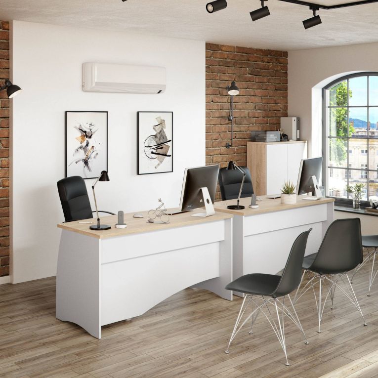 Scrivania lineare bianca e rovere 136x67cm con 3 cassetti - Azziz