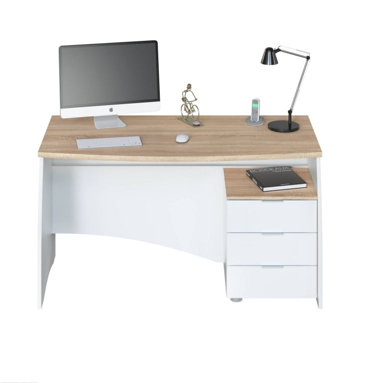 Scrivania lineare bianca e rovere 136x67cm con 3 cassetti - Azziz
