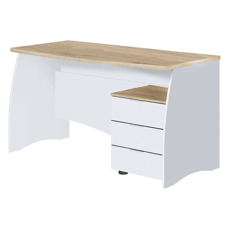 Scrivania lineare bianca e rovere 136x67cm con 3 cassetti - Azziz