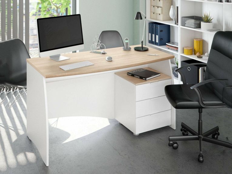 Scrivania lineare bianca e rovere 136x67cm con 3 cassetti - Azziz