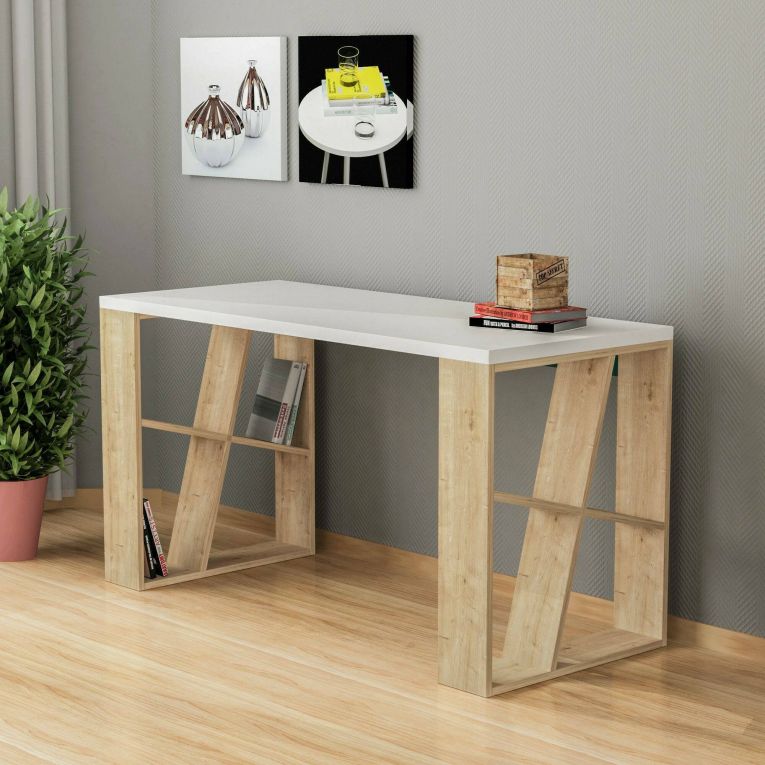 Scrivania lineare bianca e rovere 140x60cm - Ernestina