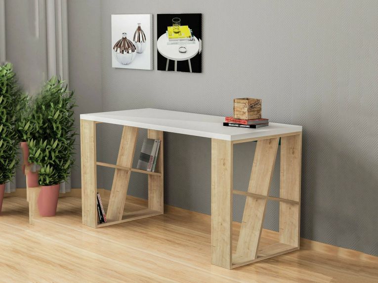 Scrivania lineare bianca e rovere 140x60cm - Ernestina