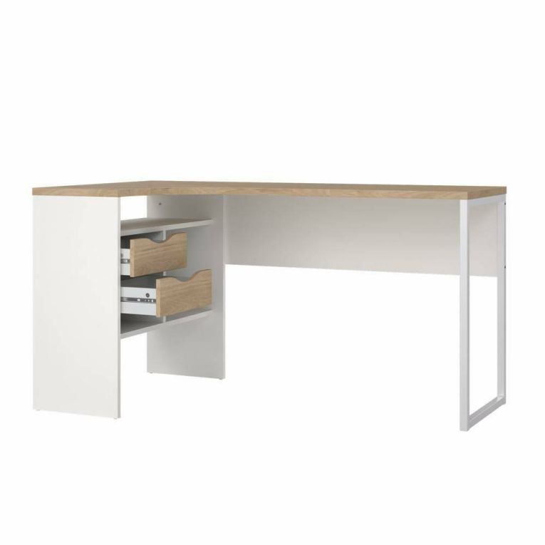 Scrivania lineare bianca e rovere 145x81cm con 2 cassetti - Moire