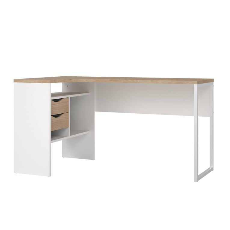 Scrivania lineare bianca e rovere 145x81cm con 2 cassetti - Moire