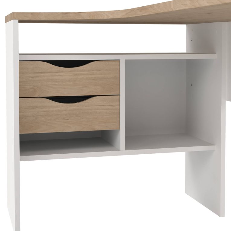 Scrivania lineare bianca e rovere 145x81cm con 2 cassetti - Moire