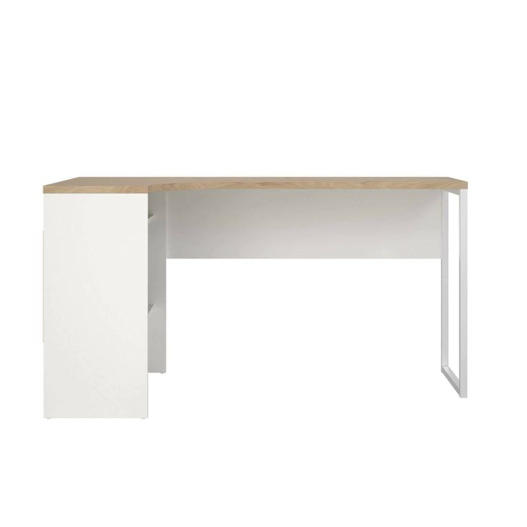 Scrivania lineare bianca e rovere 145x81cm con 2 cassetti - Moire