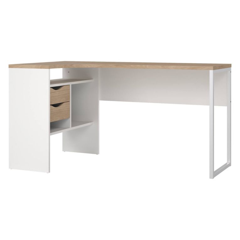 Scrivania lineare bianca e rovere 145x81cm con 2 cassetti - Moire