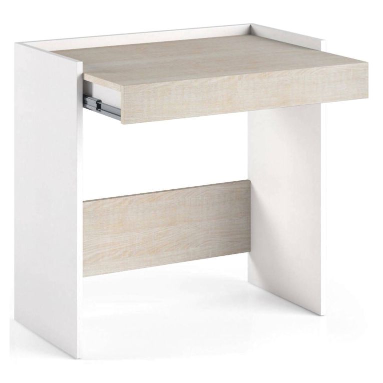 Scrivania lineare bianca e rovere 80x40cm con 1 cassetto - Adri