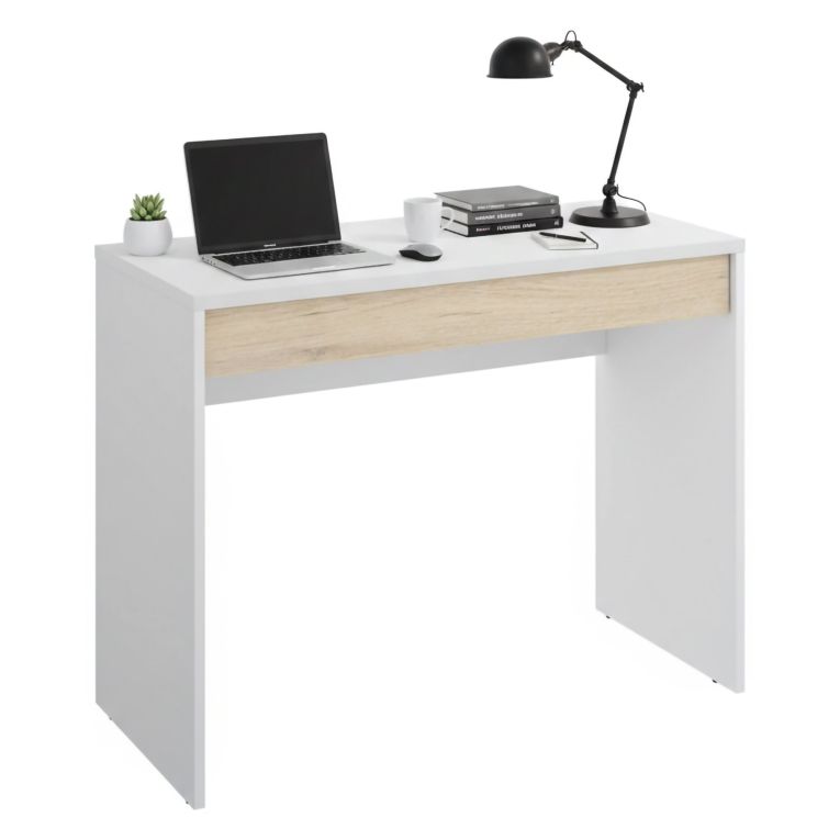 Scrivania lineare bianca e rovere 89x49cm con 1 cassetto - Affiniti