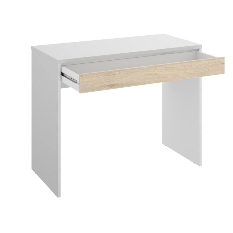 Scrivania lineare bianca e rovere 89x49cm con 1 cassetto - Affiniti