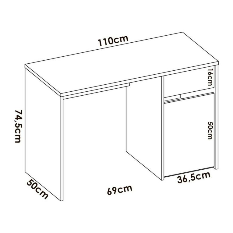 Scrivania lineare bianca e rovere nodi 110x50cm con 1 cassetto - Aischa