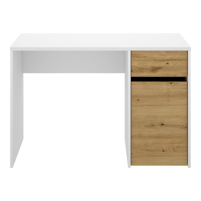 Scrivania lineare bianca e rovere nodi 110x50cm con 1 cassetto - Aischa