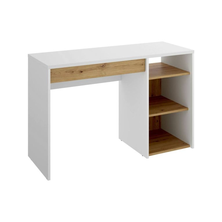 Scrivania lineare bianca e rovere nodi 110x50cm in legno - Antonello