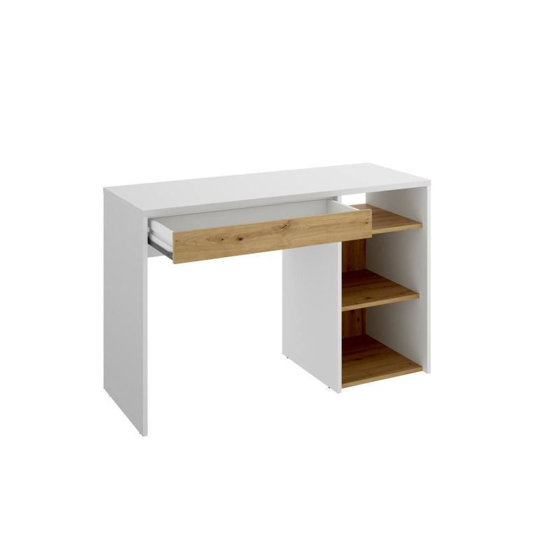 Scrivania lineare bianca e rovere nodi 110x50cm in legno - Antonello