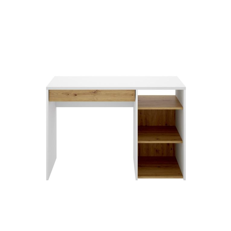Scrivania lineare bianca e rovere nodi 110x50cm in legno - Antonello