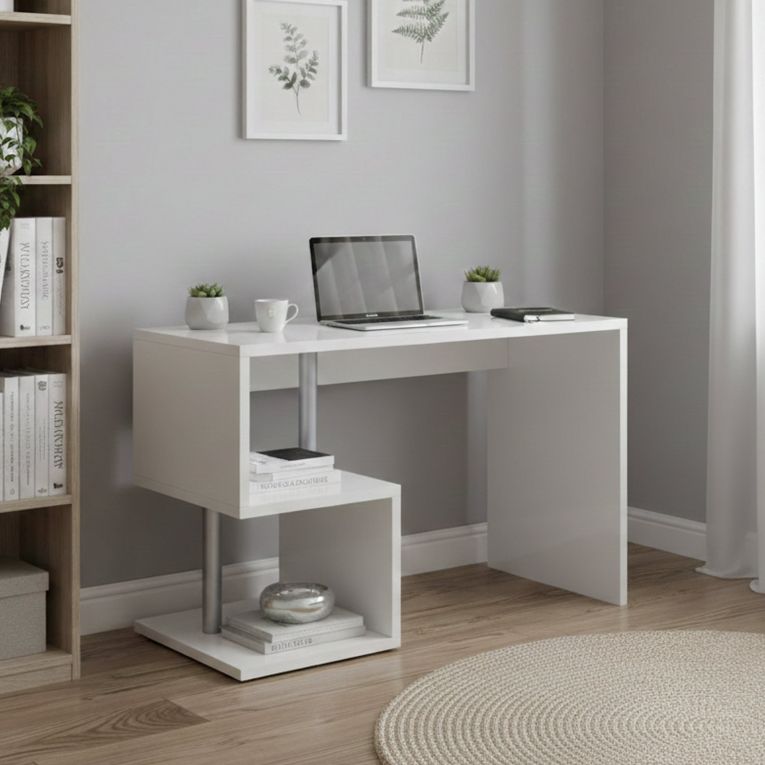 Scrivania lineare bianca lucida 100x50cm con supporto pc - Acan
