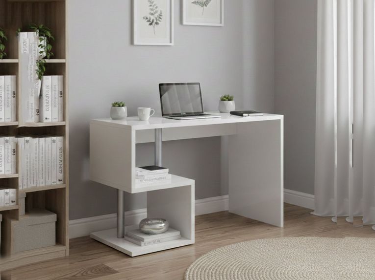 Scrivania lineare bianca lucida 100x50cm con supporto pc - Acan