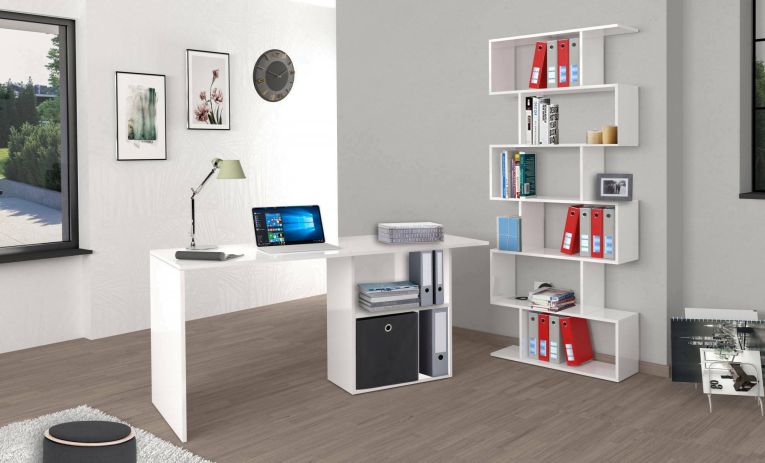 Scrivania lineare bianca lucida 110x50cm con supporto pc - Antioco