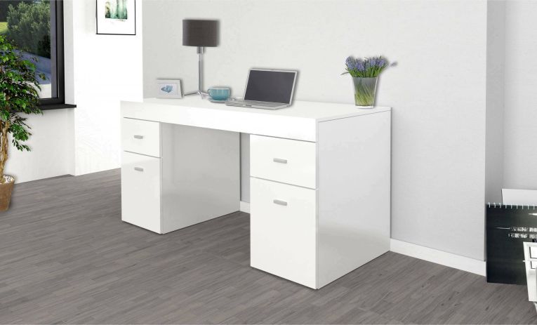 Scrivania lineare bianca lucida 130x60cm con 1 cassetto - Aladdin
