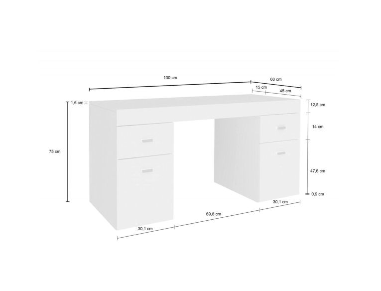 Scrivania lineare bianca lucida 130x60cm con 1 cassetto - Aladdin
