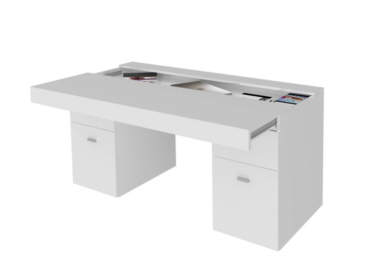 Scrivania lineare bianca lucida 130x60cm con 1 cassetto - Aladdin