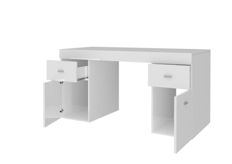 Scrivania lineare bianca lucida 130x60cm con 1 cassetto - Aladdin