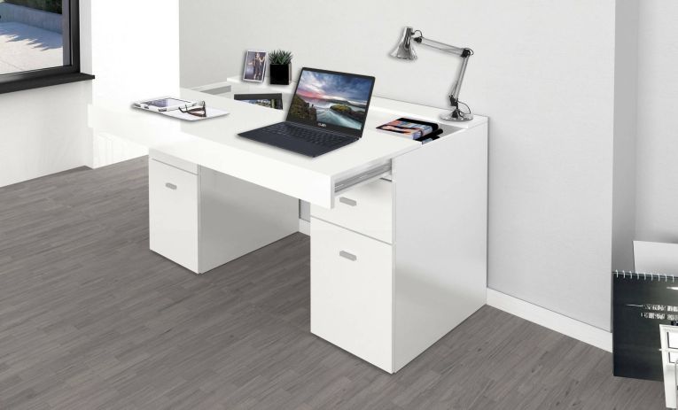 Scrivania lineare bianca lucida 130x60cm con 1 cassetto - Aladdin