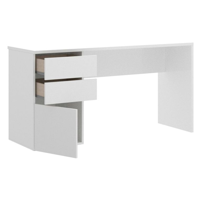 Scrivania lineare bianca lucida 139x60cm con 2 cassetti - Ardina