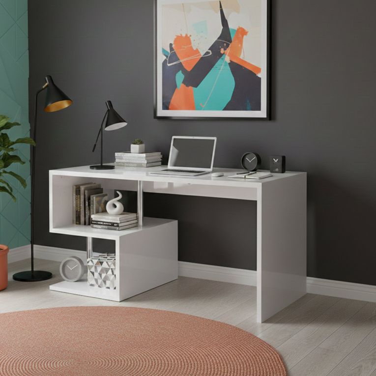 Scrivania lineare bianca lucida 140x60cm - Atemis