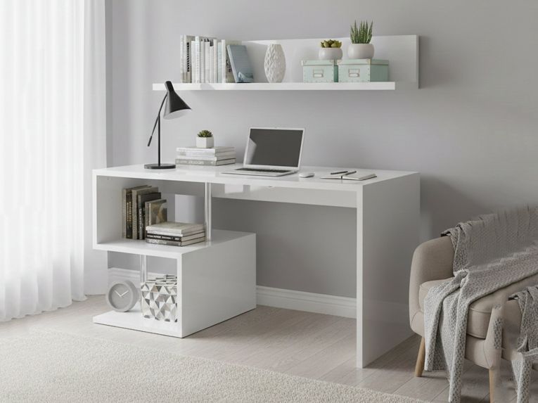 Scrivania lineare bianca lucida 140x60cm - Atemis