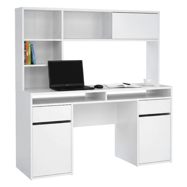 Scrivania lineare bianca lucida 149x48cm con libreria - Ambrenti