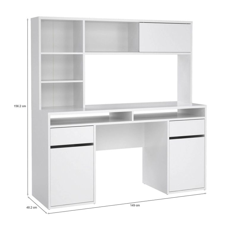 Scrivania lineare bianca lucida 149x48cm con libreria - Ambrenti