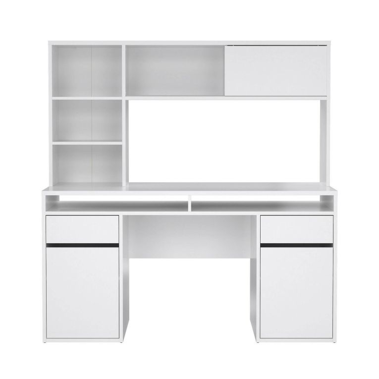 Scrivania lineare bianca lucida 149x48cm con libreria - Ambrenti