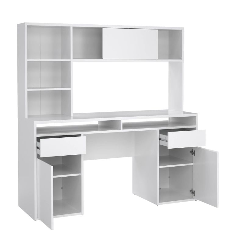 Scrivania lineare bianca lucida 149x48cm con libreria - Ambrenti