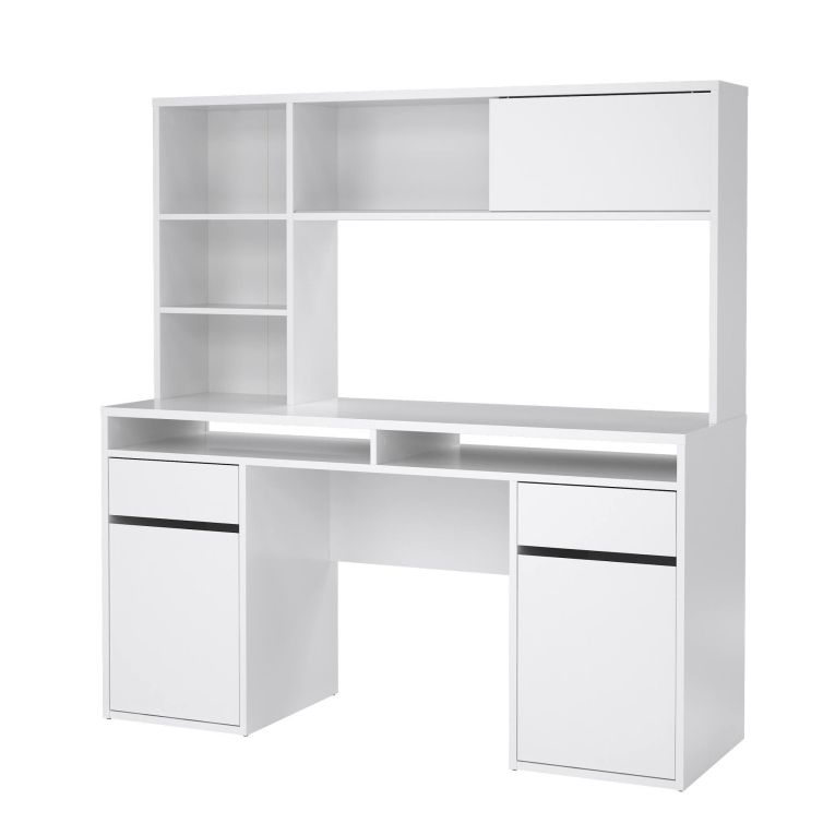 Scrivania lineare bianca lucida 149x48cm con libreria - Ambrenti