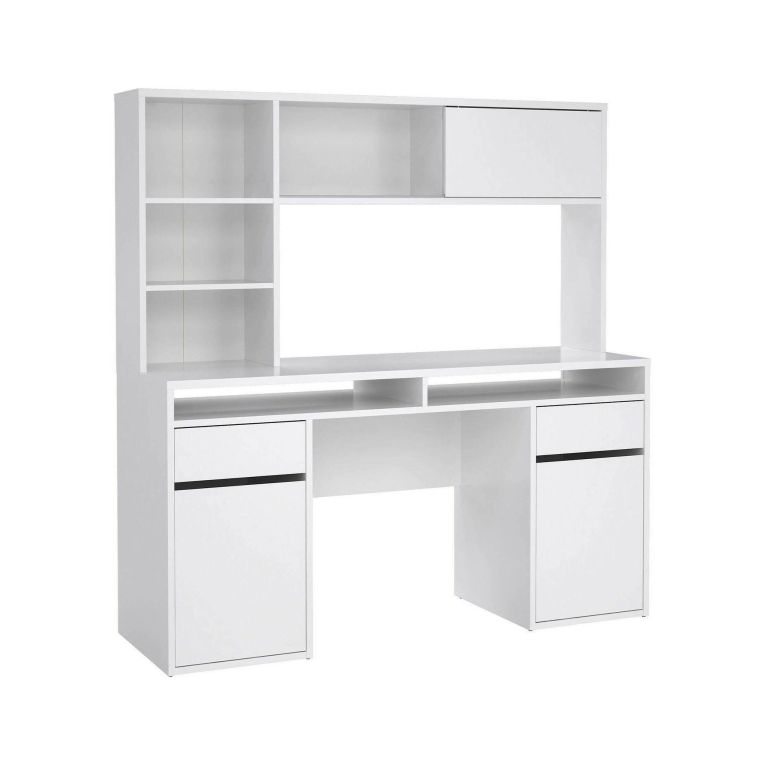 Scrivania lineare bianca lucida 149x48cm con libreria - Ambrenti