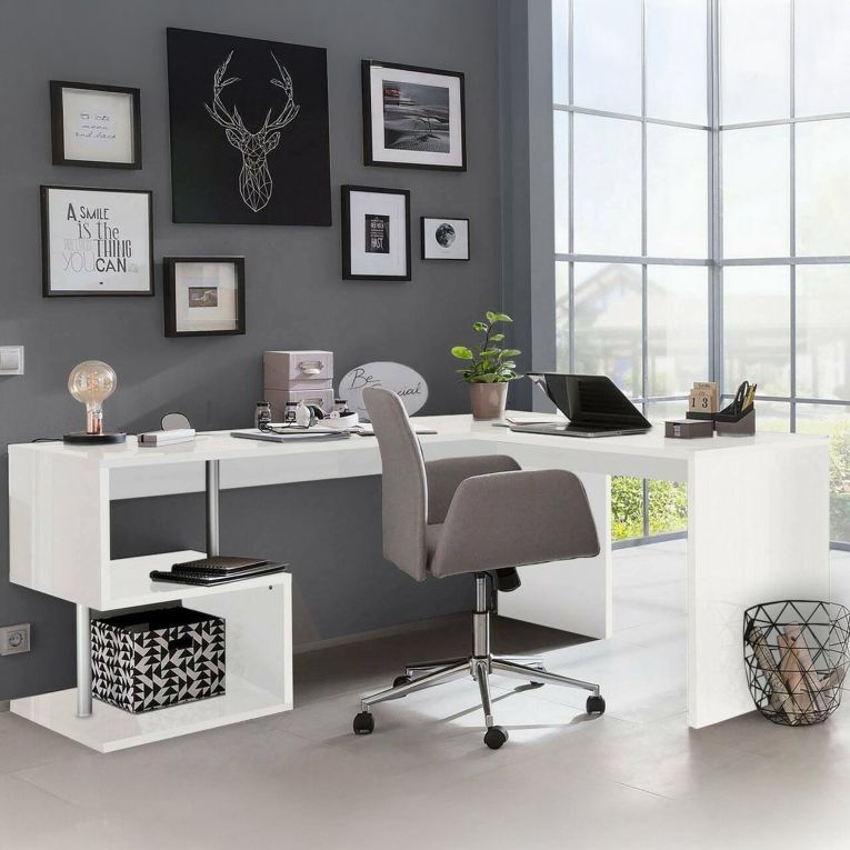 Scrivania lineare bianca lucida 160x60cm con supporto computer - Giunone