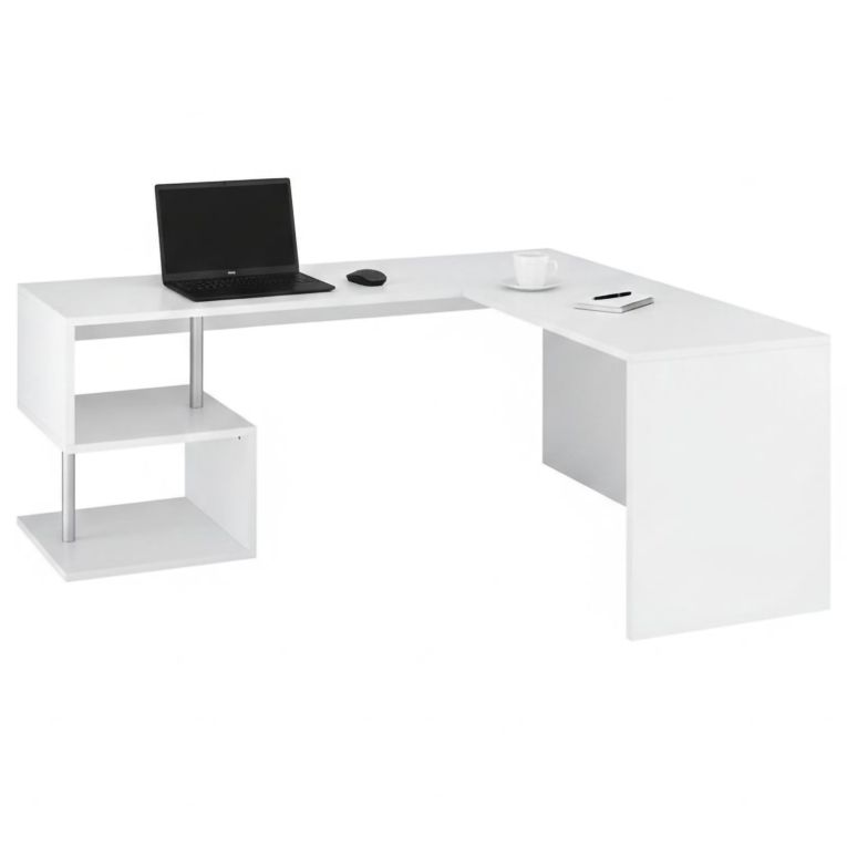 Scrivania lineare bianca lucida 160x60cm con supporto computer - Giunone